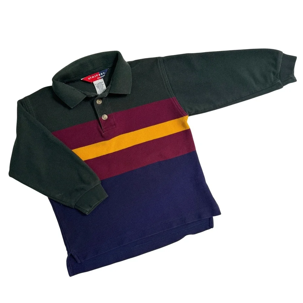 Vintage 90s Gymboree Polo Shirt XL 5-6 Colorblock Stripe Gymsport Long Sleeve